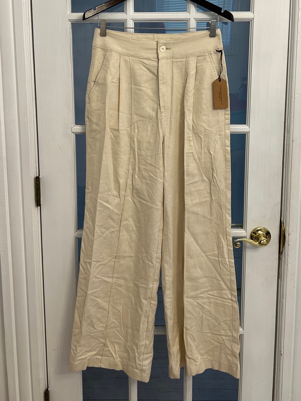 CHRISTIAN SIRIANO Women’s Linen Vest Wide Leg Pants 2 Piece Set Ivory Size 6 - Picture 4 of 7